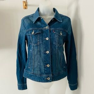 Levi's Red Tab Stretch Cotton Distressed Denim Trucker Jean Jacket Fitted S